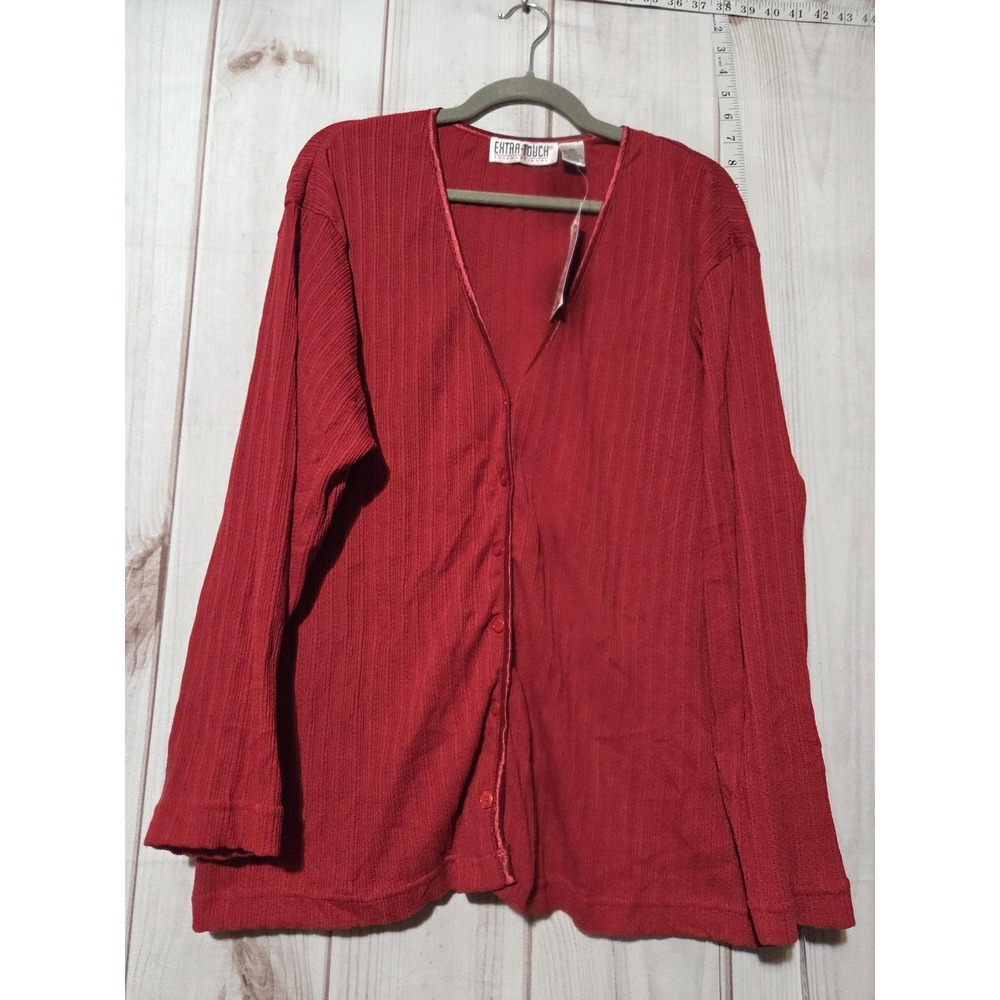 Extra Touch Sweater Womens 3X Red Button Front Cardigan‎ Textured Knit Top